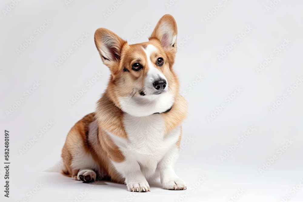 Corgi dog, white backdrop, solitary. Generative AI