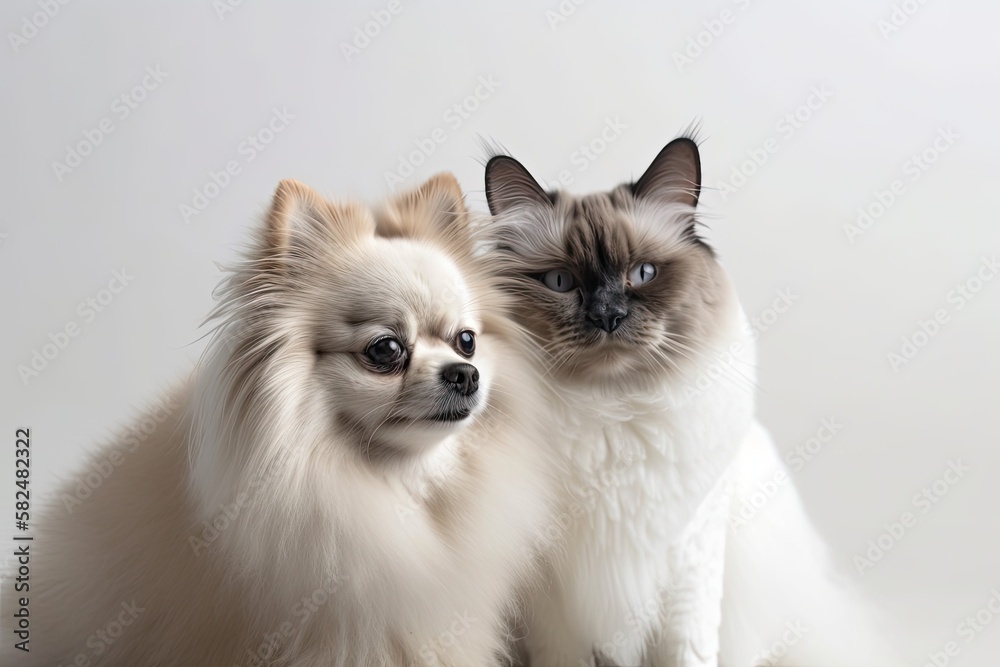 The Siamese cat and the Pomeranian are great buddies. Generative AI