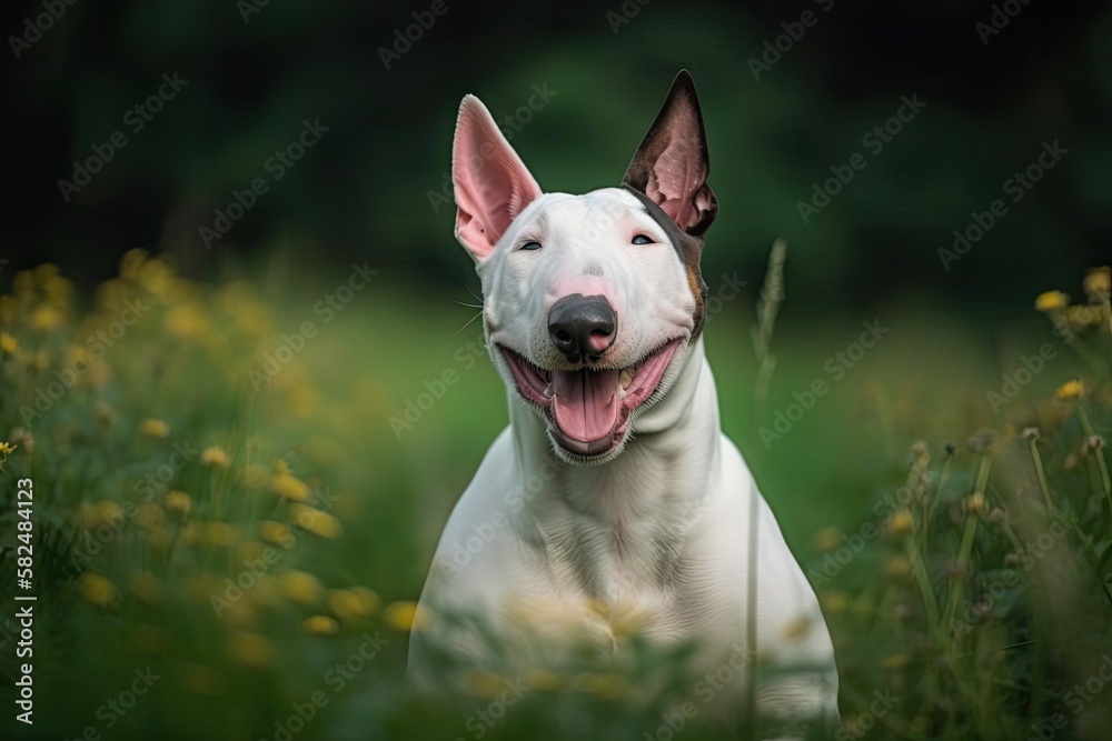 The bull terrier turns to face the camera. Generative AI