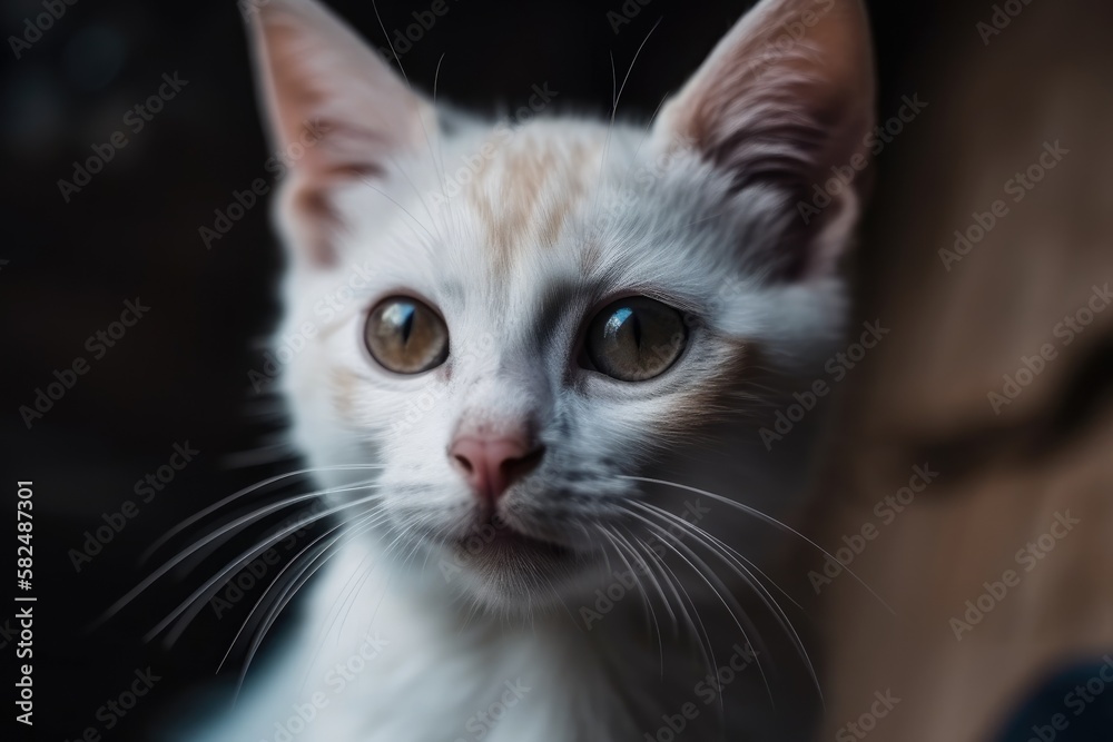 at home, a lovely white kitten. Generative AI