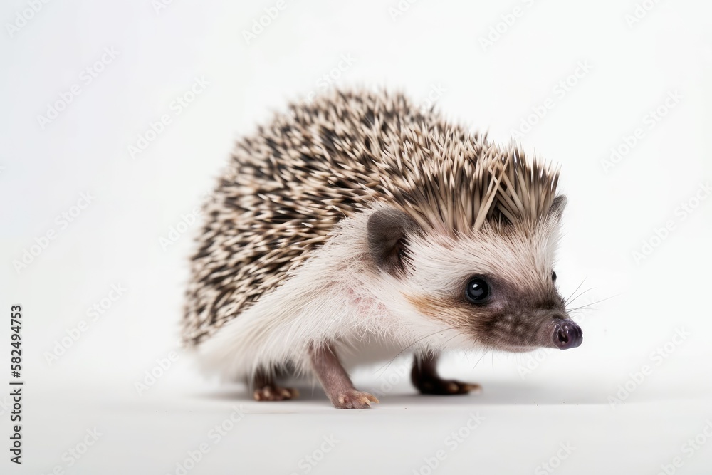 Hedgehog in a funny pose on a white background. Generative AI