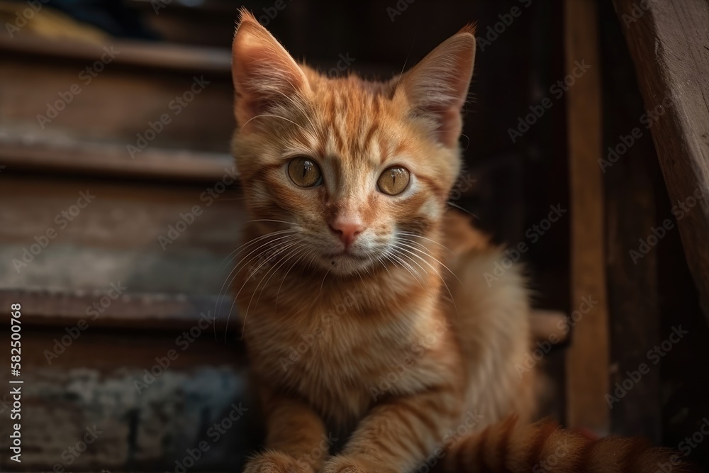 adorable kitten on a stairway. Generative AI