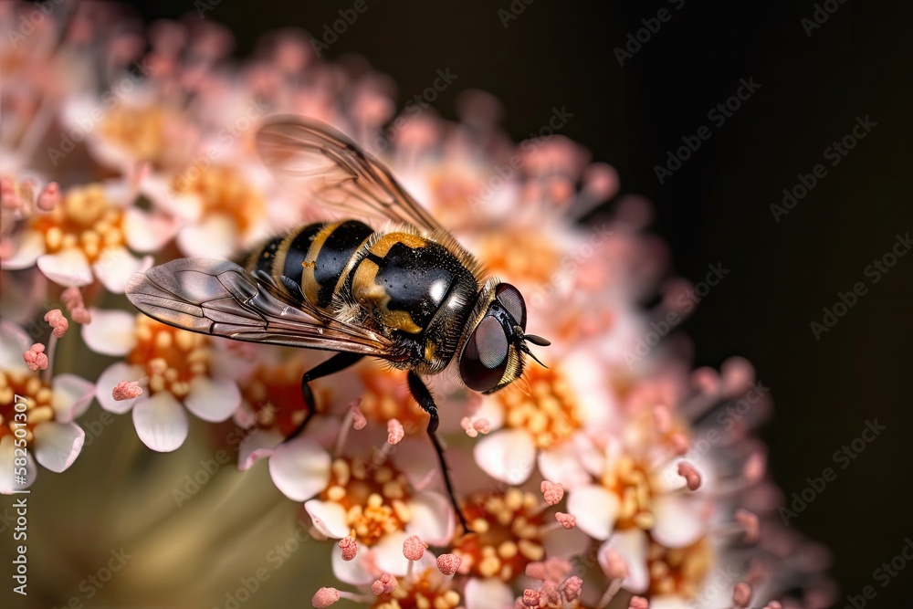 the UKs Essex; a little, adorable hover fly on a yarrow outside;. Generative AI