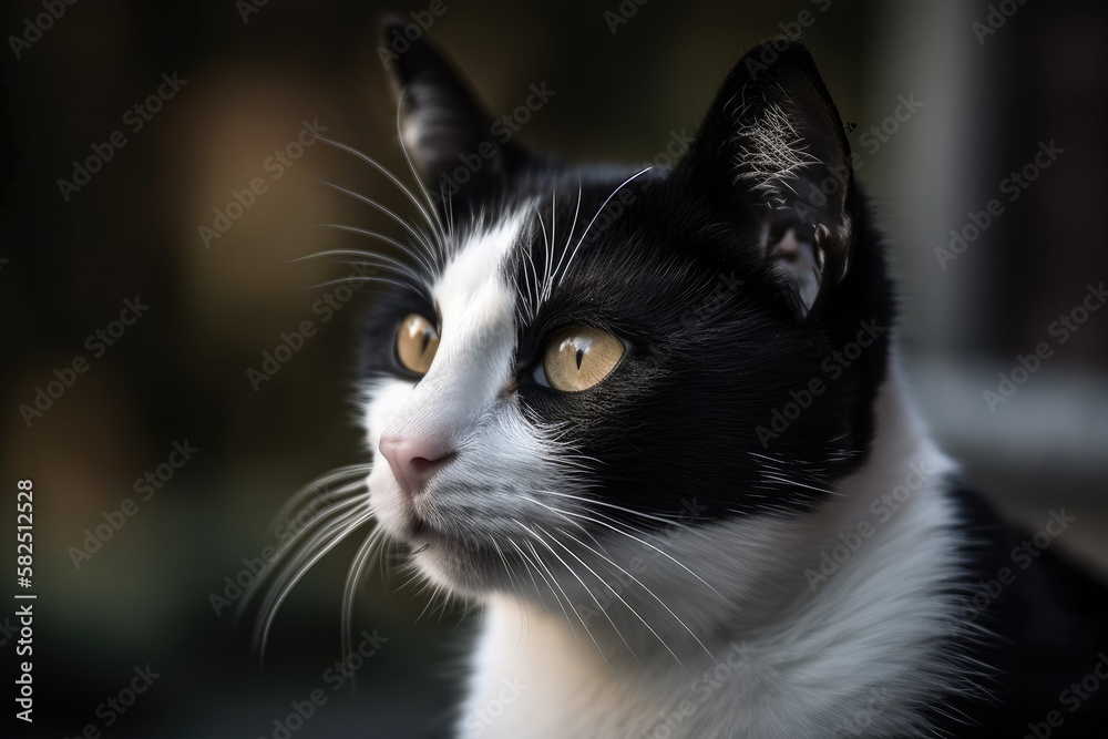 Close up Picture of a Tuxedo Cat. Generative AI