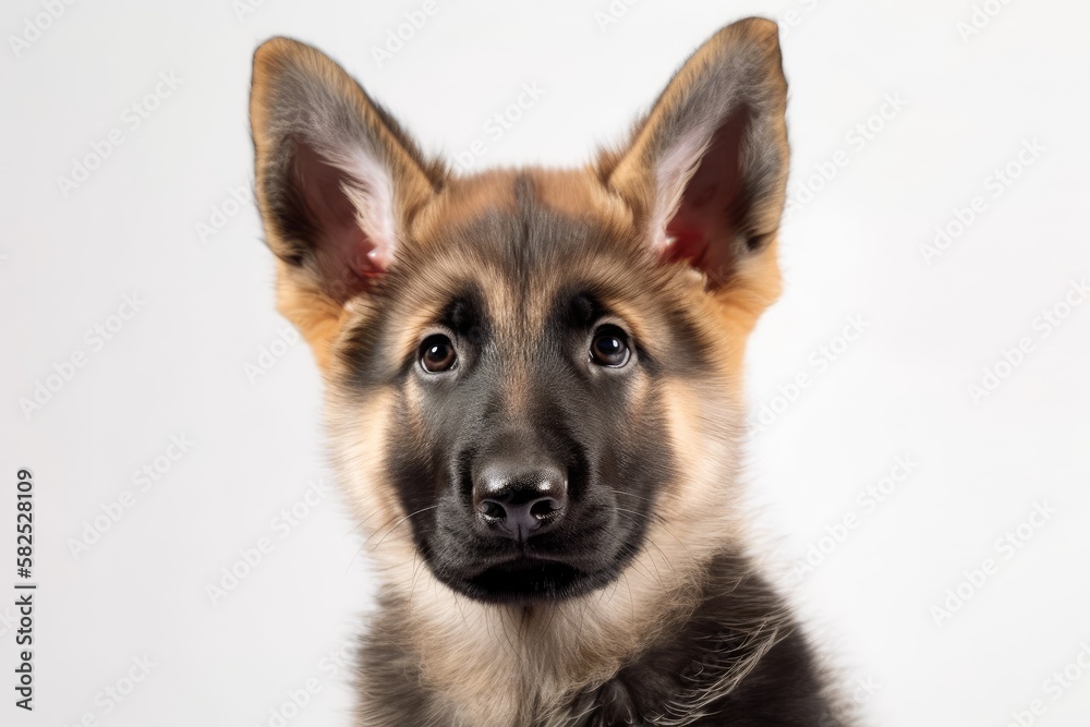 German Shepherds crest Puppy isolated with tongue protruding on white backdrop. Generative AI