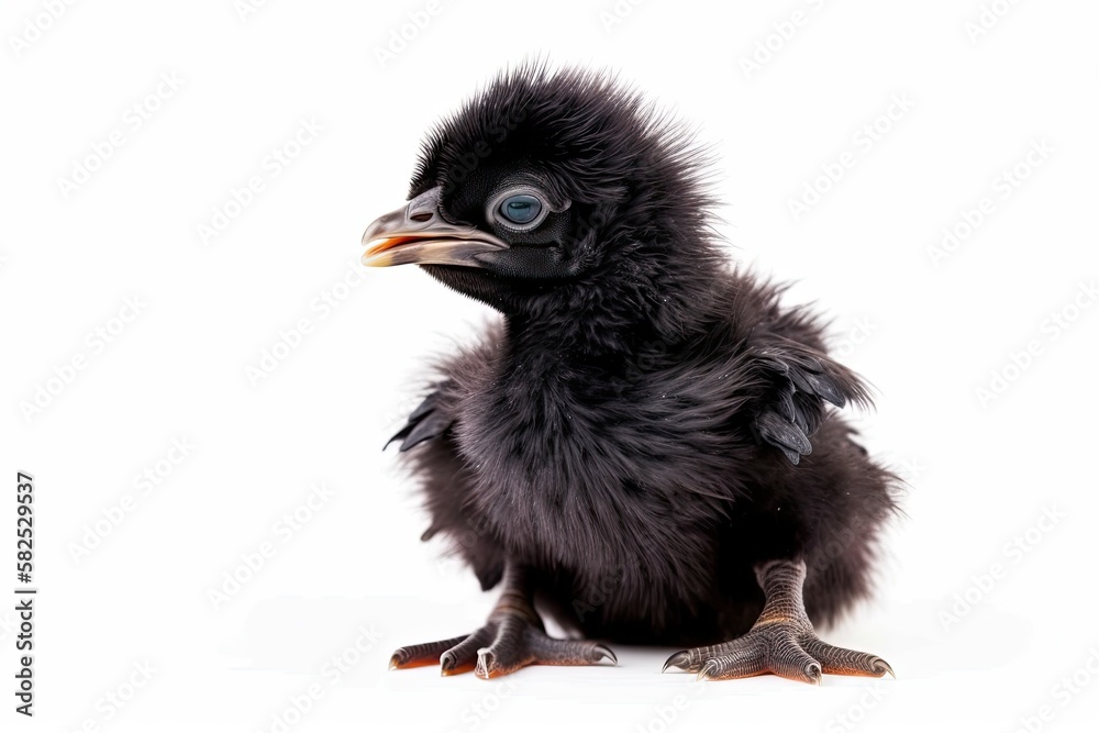 Newborn Chinese Silkie with Open Beak Isolated on White Background. Generative AI