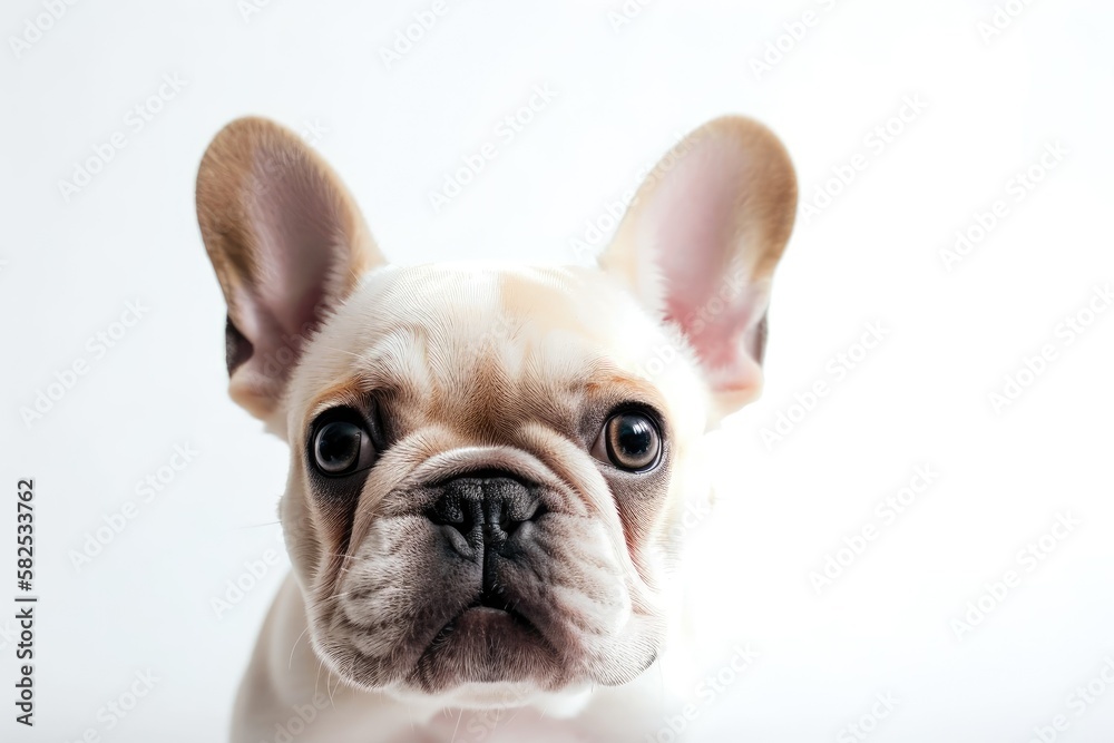 White backdrop with a French Bulldog dog. Generative AI