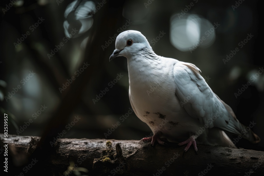 White dove perched on branch. Generative AI