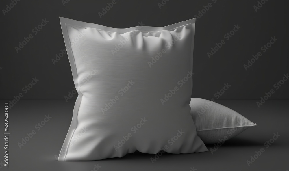  a white pillow sitting on top of a white pillow case on a gray background with a black background a