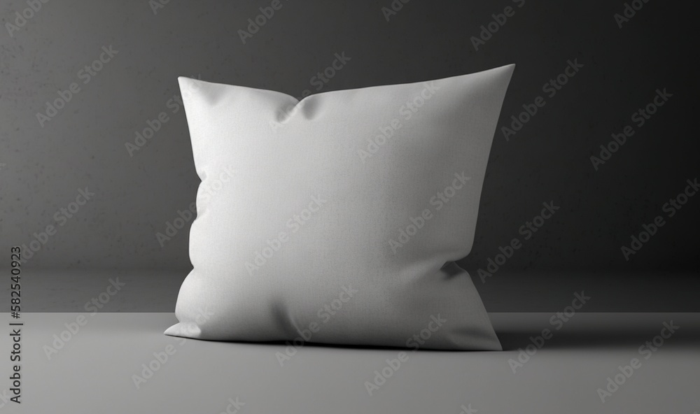  a white pillow sitting on top of a white floor next to a gray wall and a white wall behind it with 