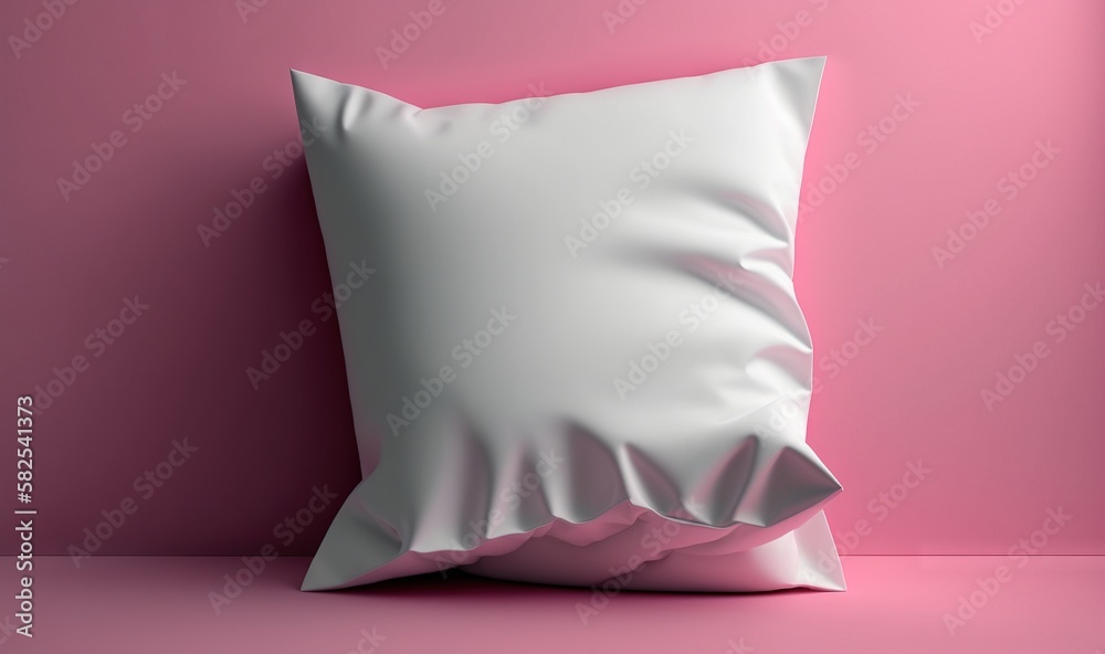  a white pillow with a ruffled edge on a pink background with a pink wall in the background and a pi