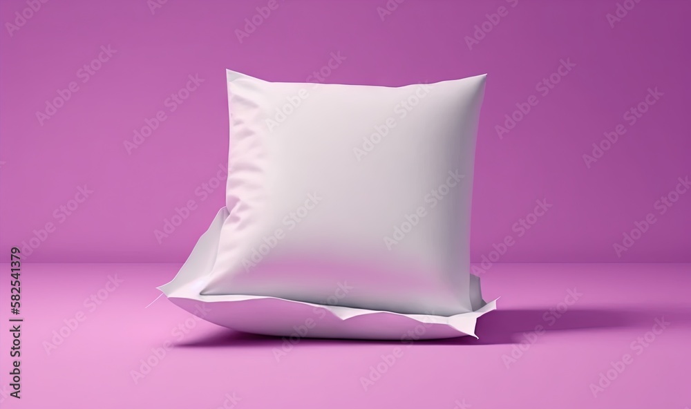  a white pillow with a hole in it on a pink background with a white pillow on the pillow and a pink 