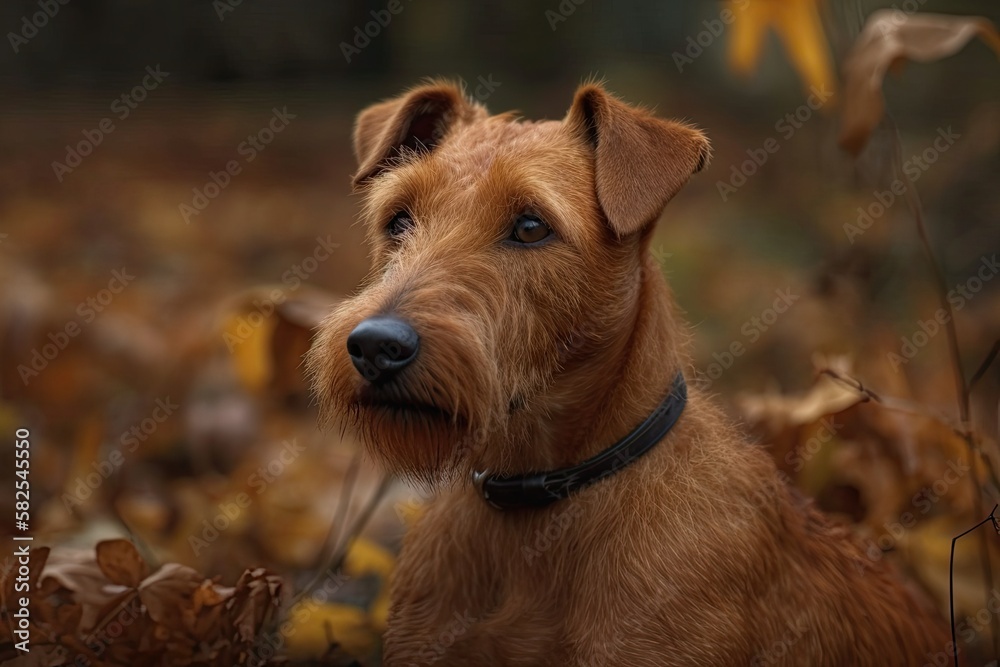 nice image of an Irish terrier in fall. Generative AI