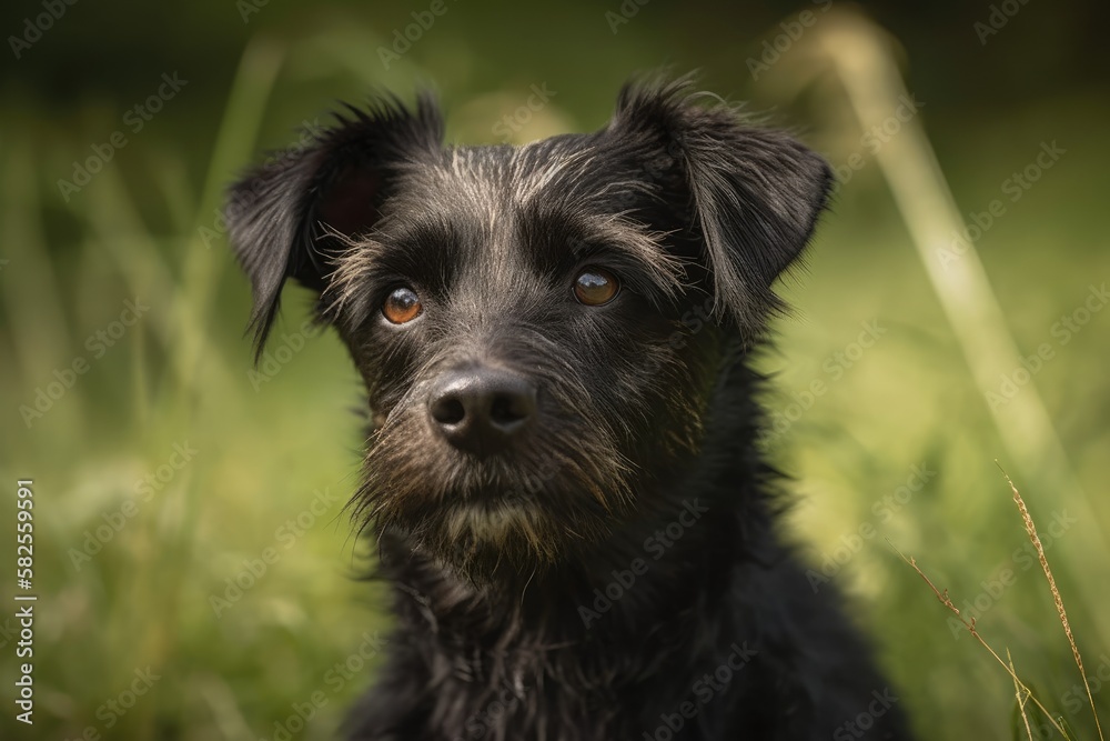 Patterdale dog. One ear forward, one ear behind. Generative AI