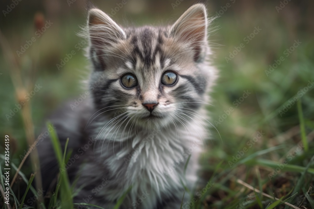 Cute kitty on a field of grass. Generative AI