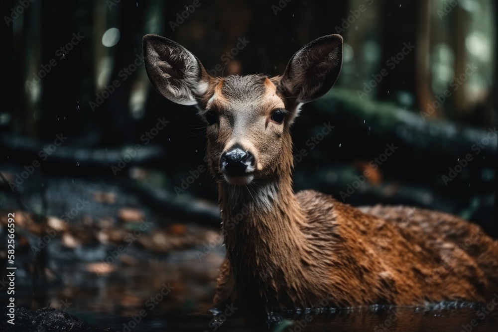 On the forest floor, a deer may be seen. Generative AI