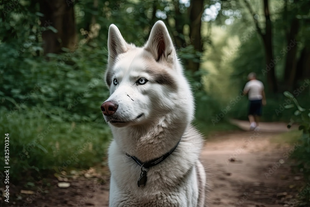 Husky at a park taking a stroll. Generative AI