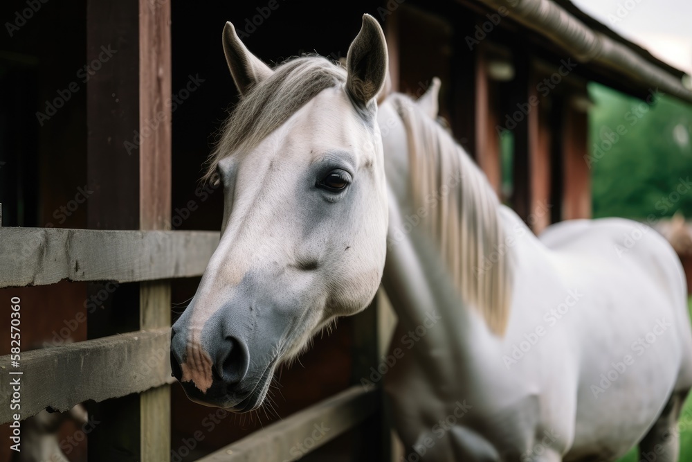 overcast, horses and ponies in the stables. Generative AI