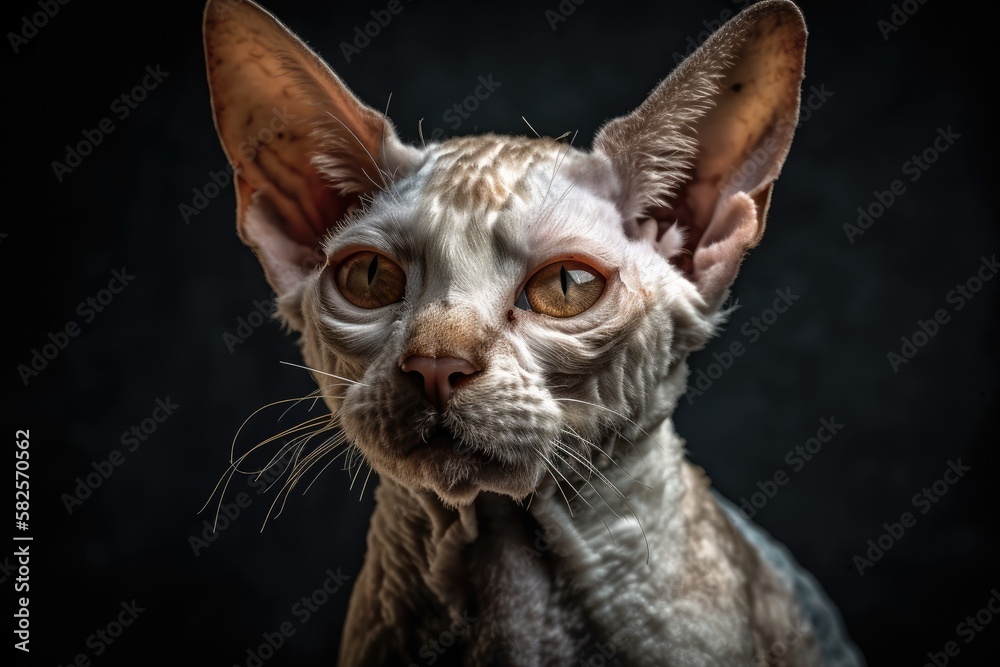 Domestic cat Devon Rex, adult portrait. Generative AI