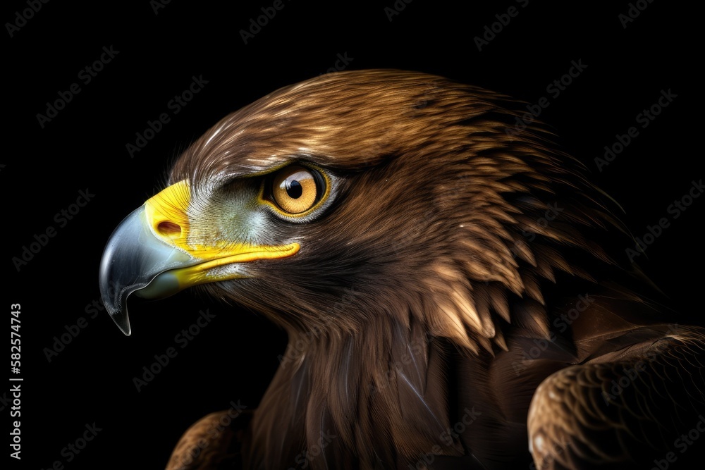 The head of a golden eagle. Having yellow colored eyes. Generative AI