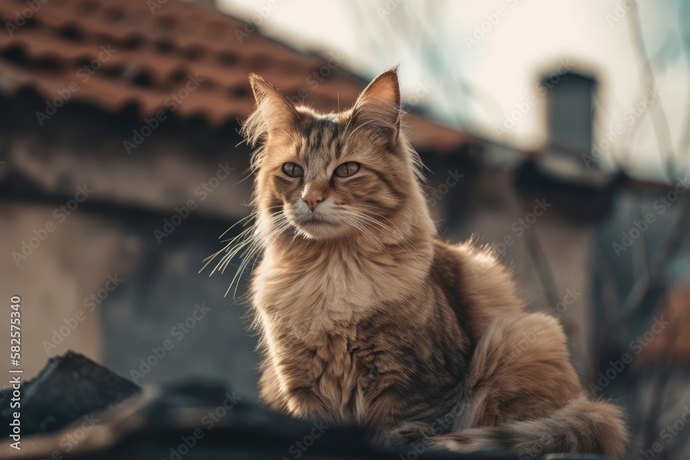 beautiful kitty on the roof. Generative AI