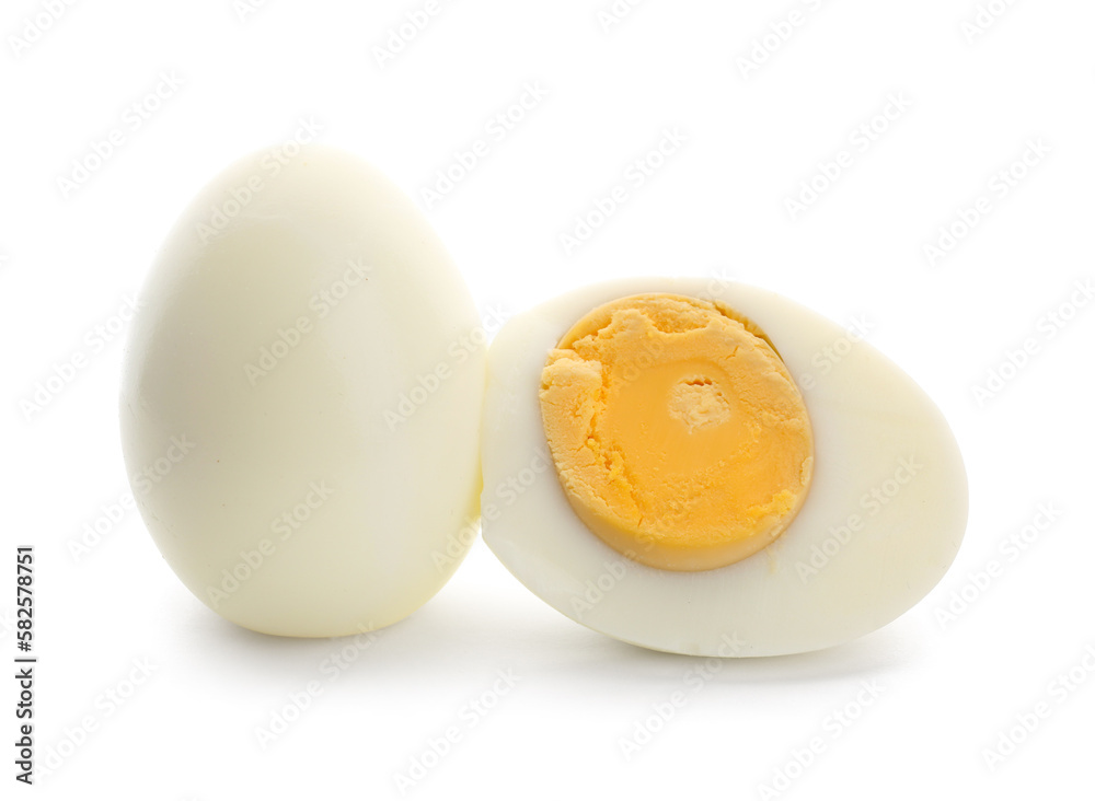 Delicious boiled eggs isolated on white background