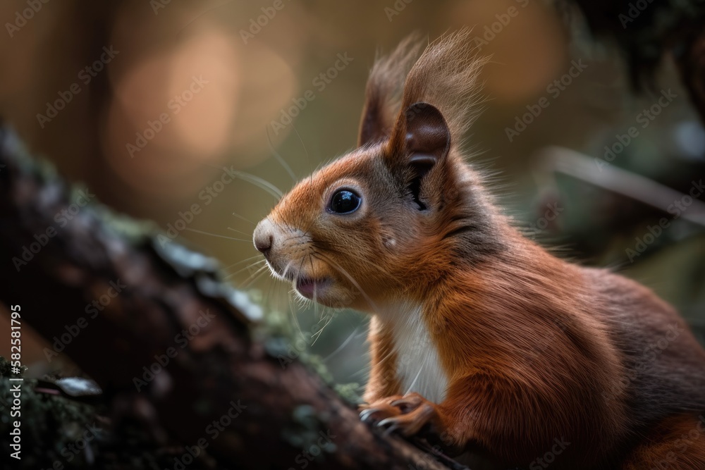 A red squirrel is depicted in the branches of a tree. Generative AI