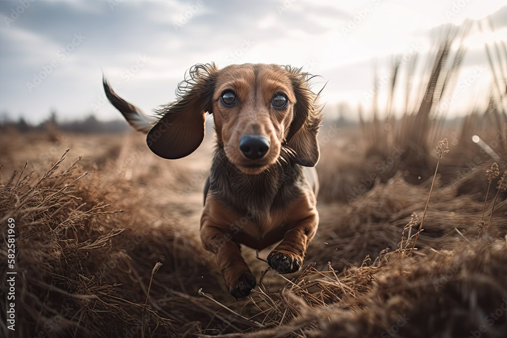 dog running outdoors in winter. Generative AI