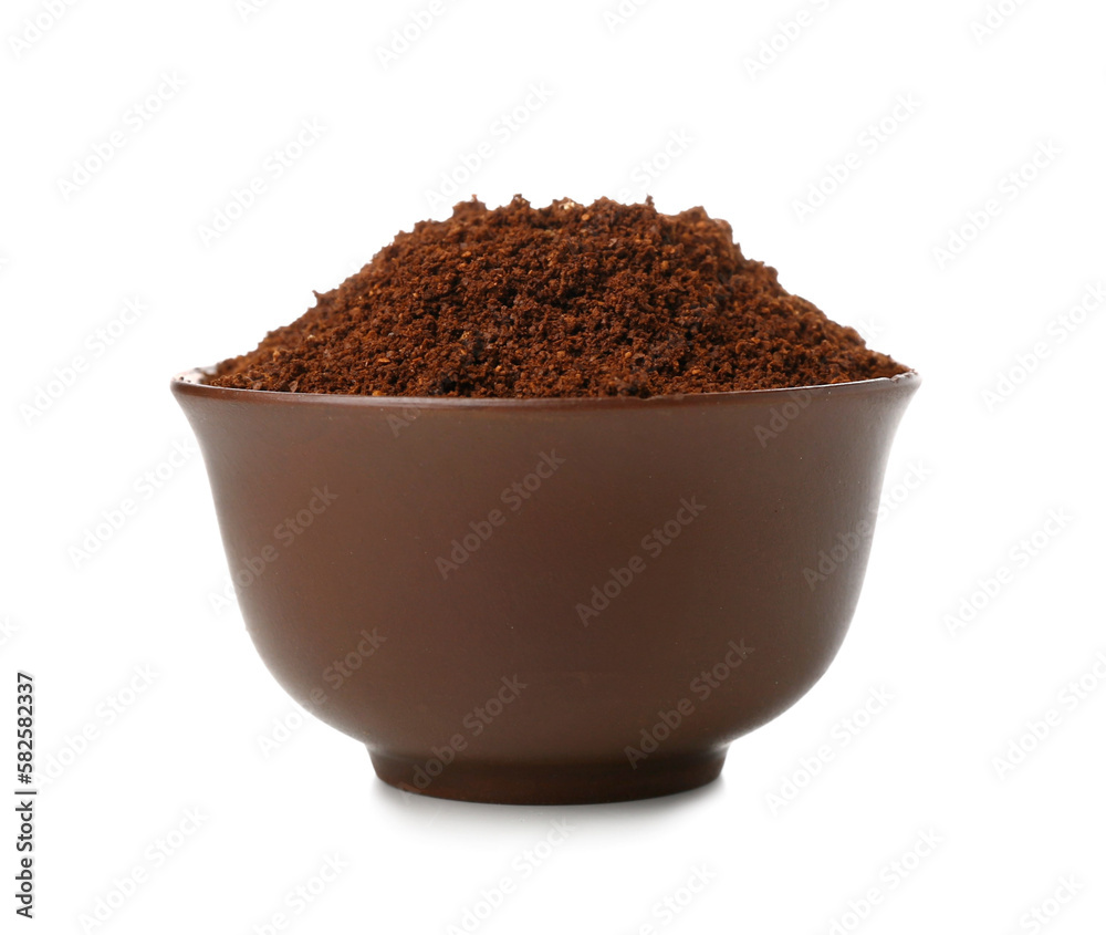 Bowl with coffee powder isolated on white background