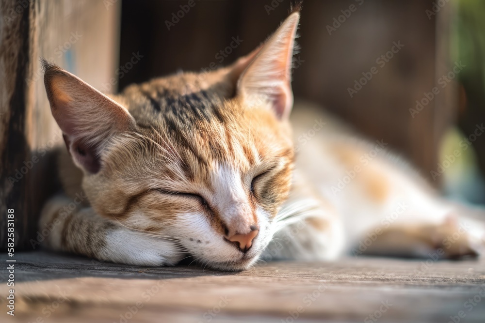 Cute Thai cat sleeping, lying down. Generative AI