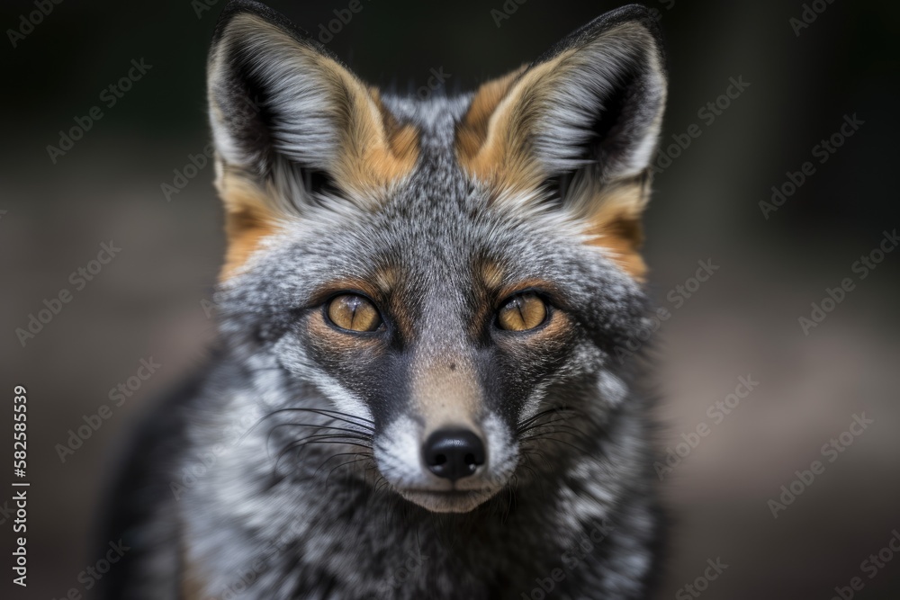 Cross Fox with large, lovely eyes. Generative AI