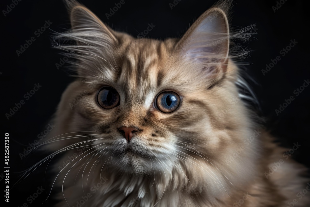 Beautiful puppy of a cream colored Cruet of Siberian cats. Generative AI