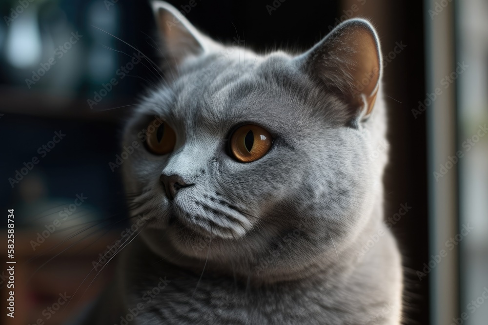 The gorgeous grey cat in close up. Generative AI