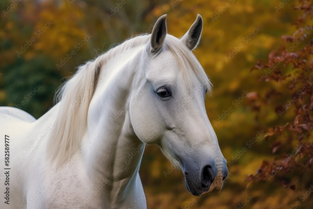 A photograph of a white horse. Generative AI