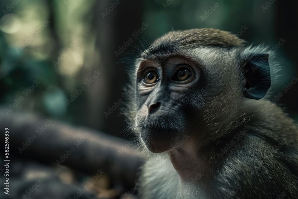 Close up photo of an animal wild life in nature The monkey is looking at something in a public park 