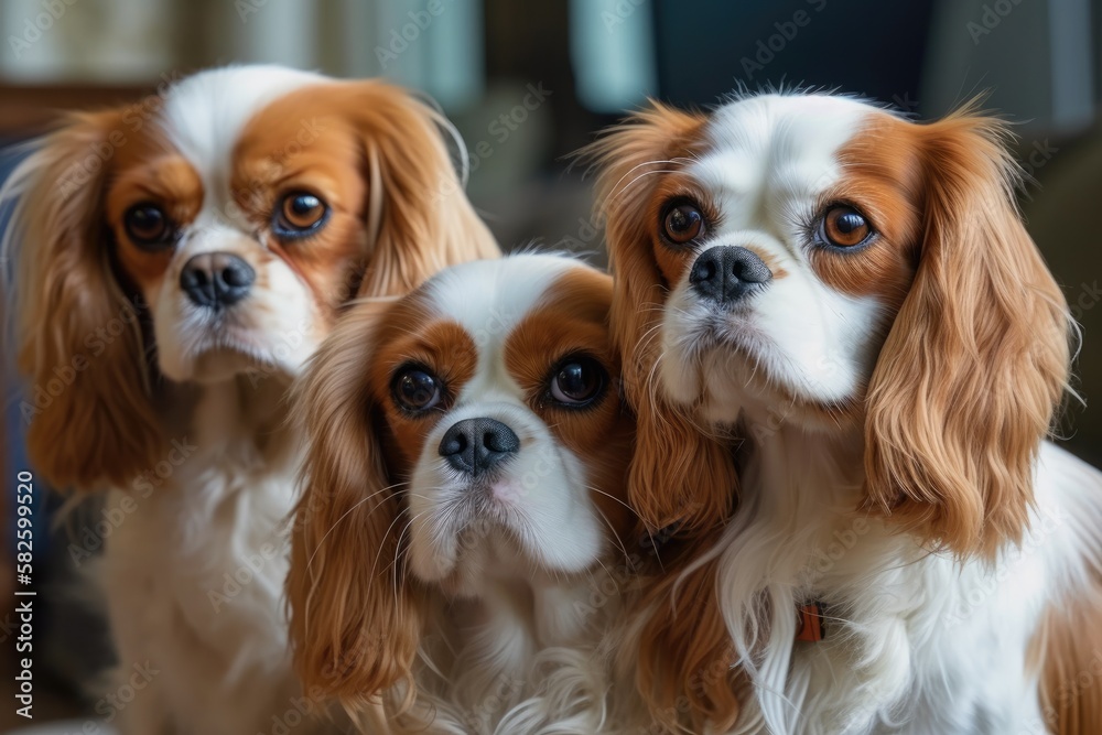 Closeup of a Cavalier King Charles Spaniel dog. Generative AI