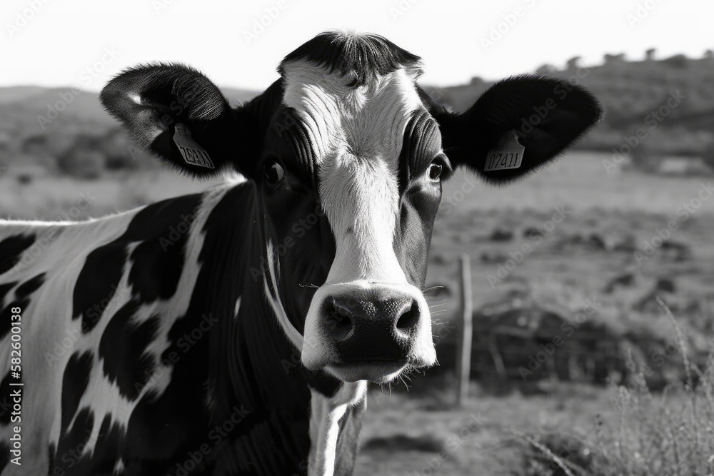 cow in black and white from a farm. Generative AI