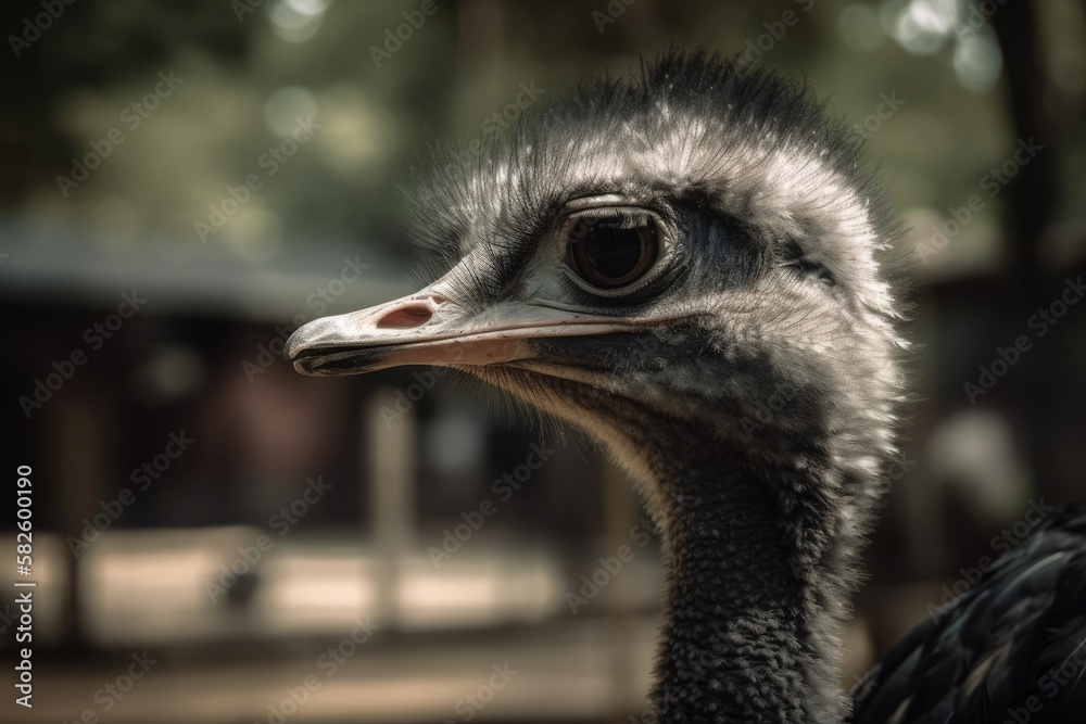 Ostrich in closeup at the Koh Din Zoo in Bangkok, Thailand. Generative AI