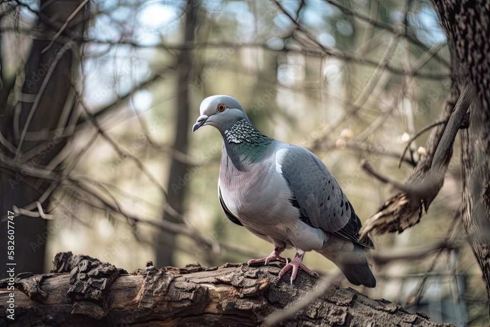 Pigeon among the woods being curious. Generative AI