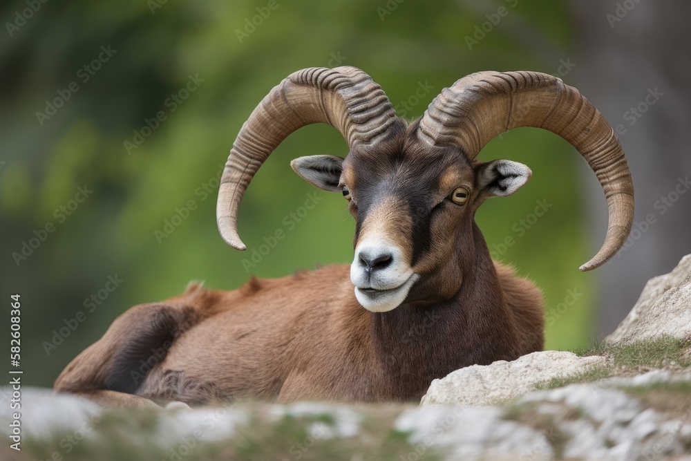 Mouflon de Europe (Ovis orientalis musimon). Animal from the wild. Generative AI