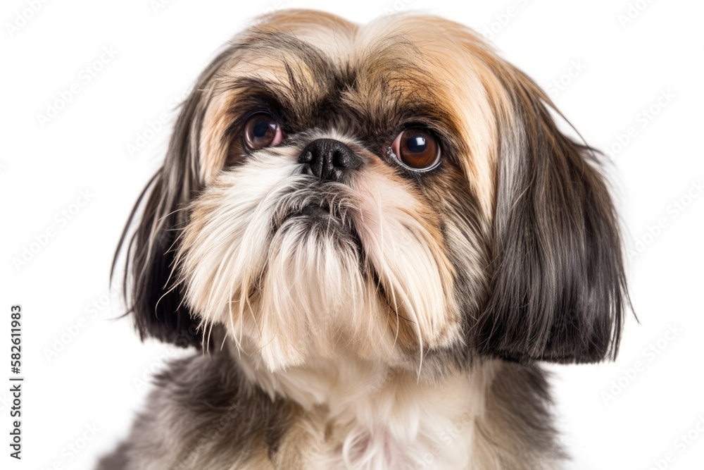 Shih Tzu dog portrait isolated on white background. Generative AI