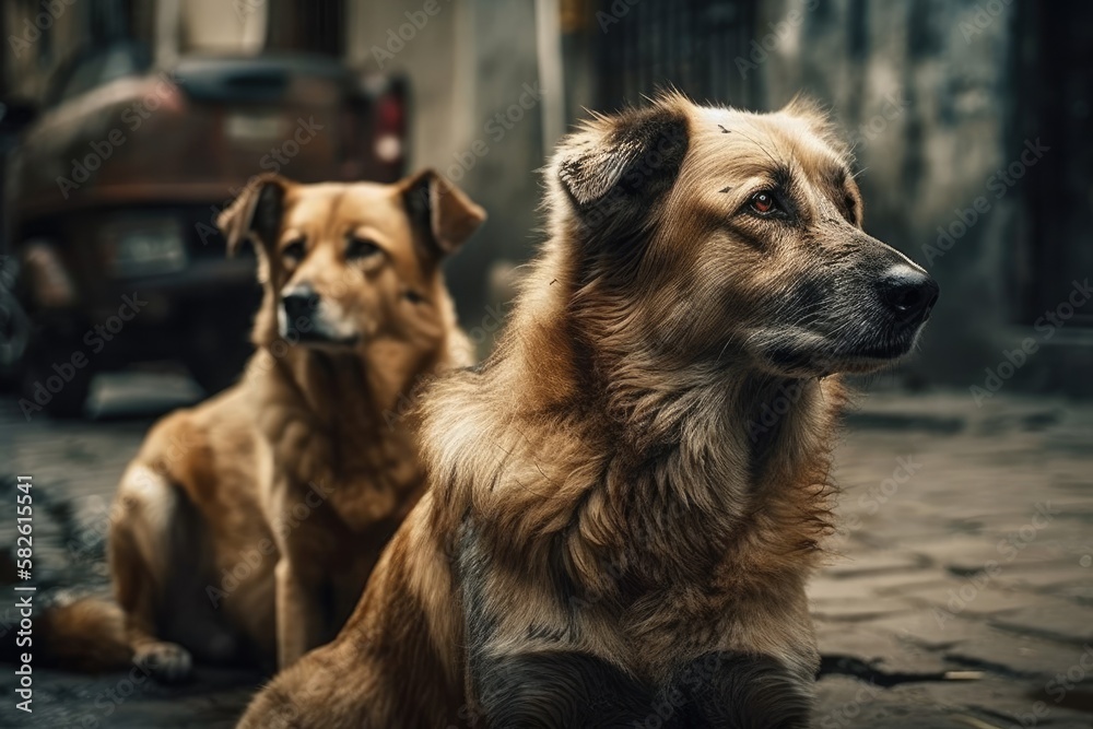 Adorable street dogs, old photographs, and a classic pet background. Generative AI