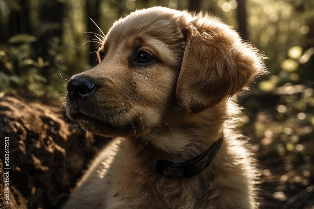 Picture of a blond Hovawart puppy. Generative AI