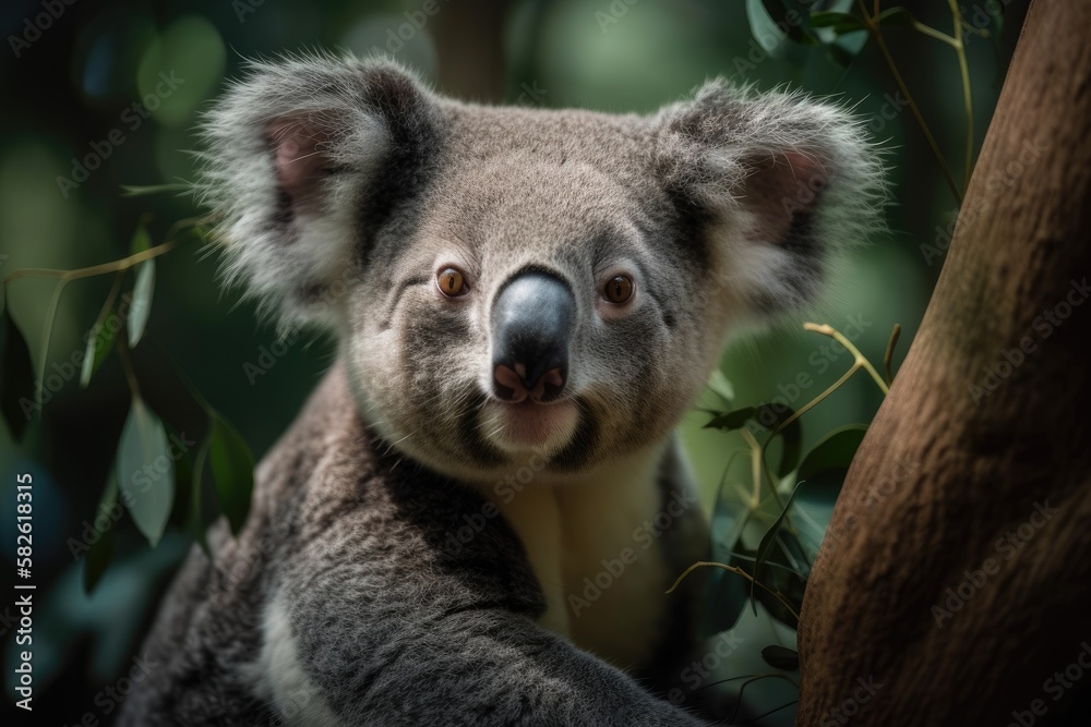 Koala is perched on a tree. Generative AI