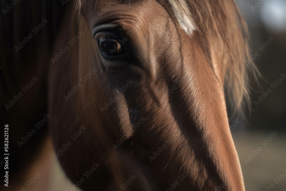 view of the lovely brown horses half face. Generative AI