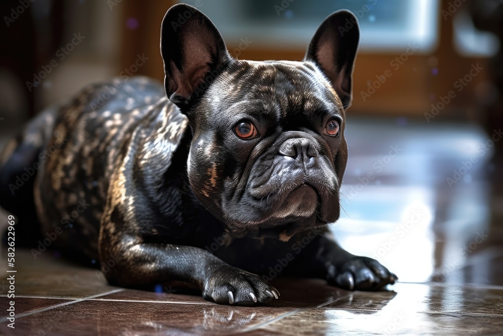 dog, French bulldog on the floor, or French bulldog who isnt paying attention. Generative AI