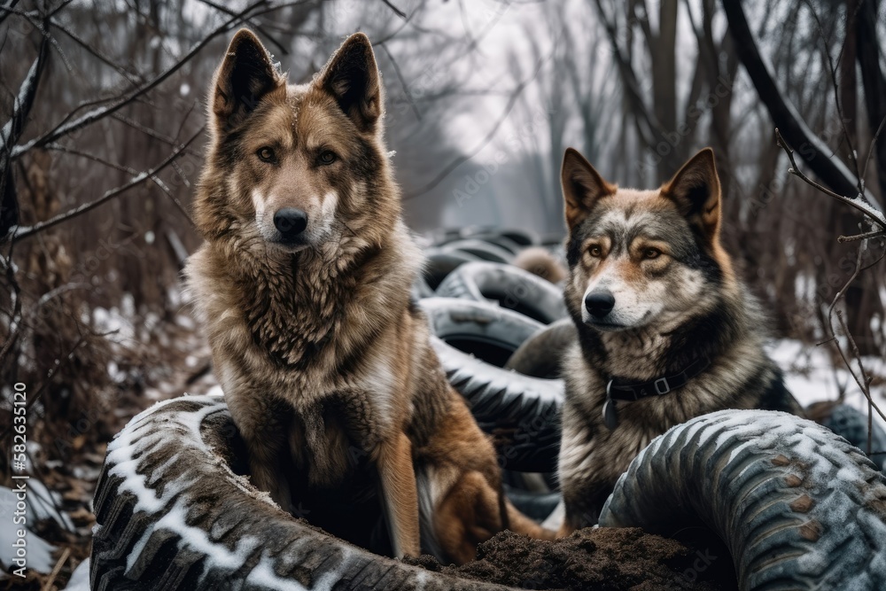 Wolves in the Chernobyl radiation zone run among abandoned hoses in the midst of a bitter winter and