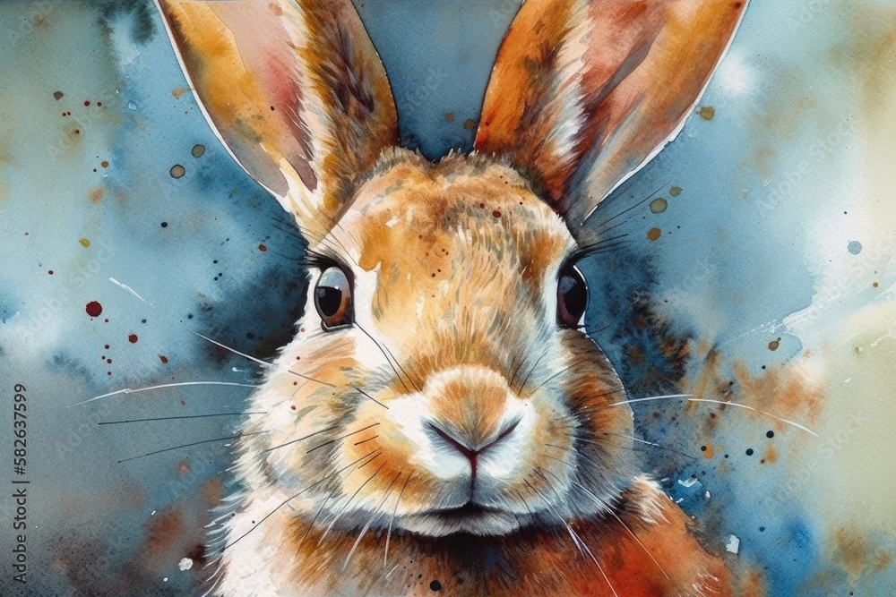 watercolor portrait of a rabbit. Generative AI