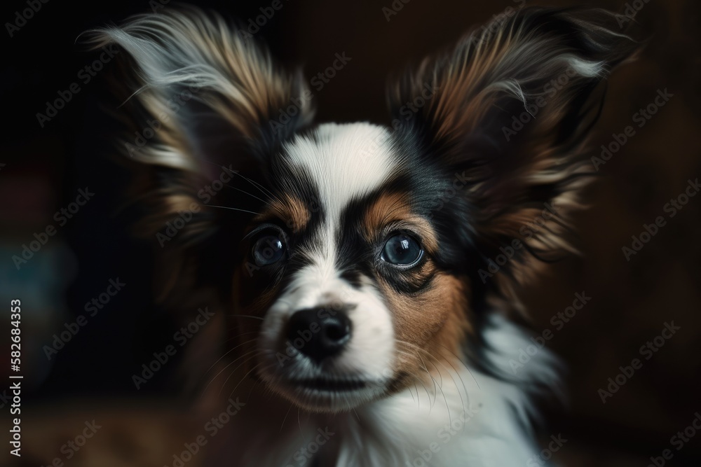 close up of an adorable papillon puppy. Generative AI