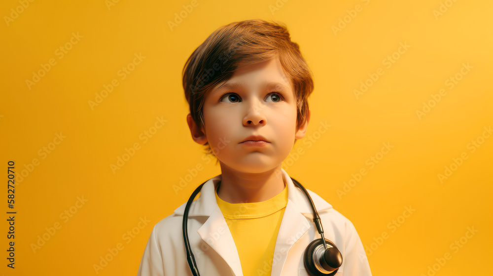 Cute child in doctor coat. Future career concept. ai generated.